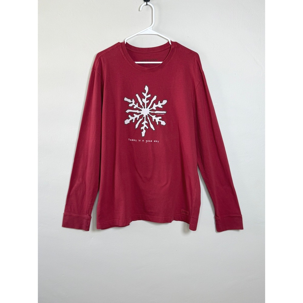 Life Is Good Long Sleeve Tee Mens L Red Christmas Snowflake Today Is A Good Day